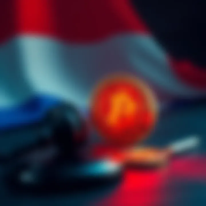 A gavel next to a digital currency symbol, representing legislation against unlicensed crypto operations in Russia