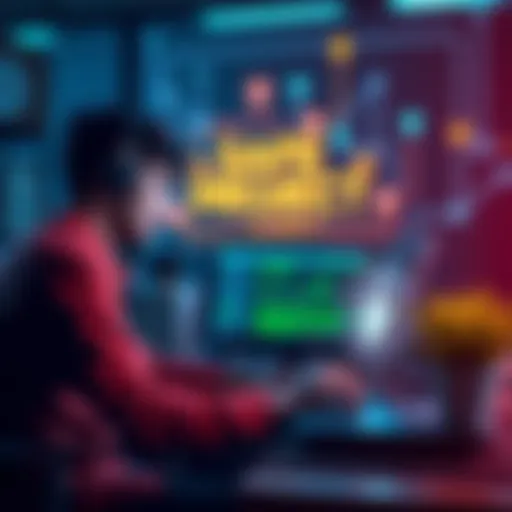 A person working on a computer with security symbols around, representing safe project launch and smart contract protection