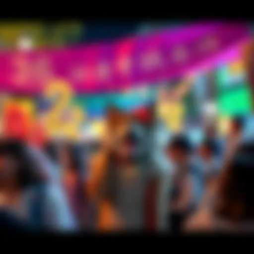 A vibrant community gathering celebrating Saiko Inu's resilience with banners and tokens, highlighting unity and active engagement.