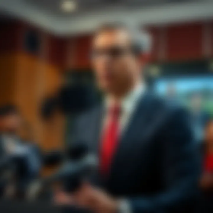 Sam Bankman-Fried speaks confidently at a press conference, addressing allegations against him with determination.