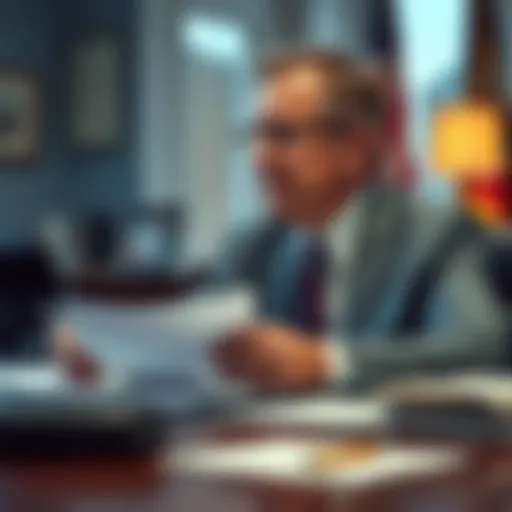 Sam Bankman-Fried, co-founder of FTX, sits at a desk with documents, looking contemplative about his pardon request to President Trump