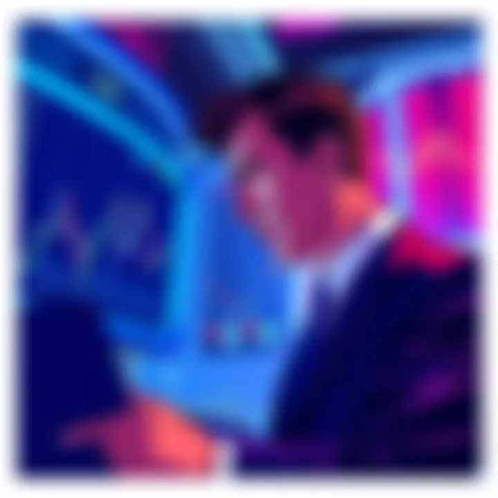 Illustration showing a worried businessman looking at falling stock prices on a screen, symbolizing Saylor's potential liquidation