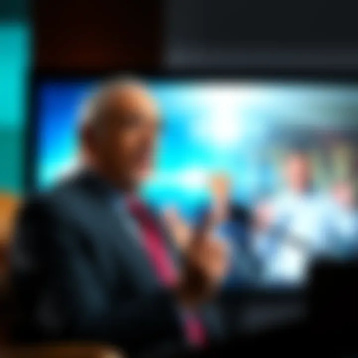 SBF's Father on TV SBF's father speaking on a television program, advocating for his son's pardon, with a serious expression