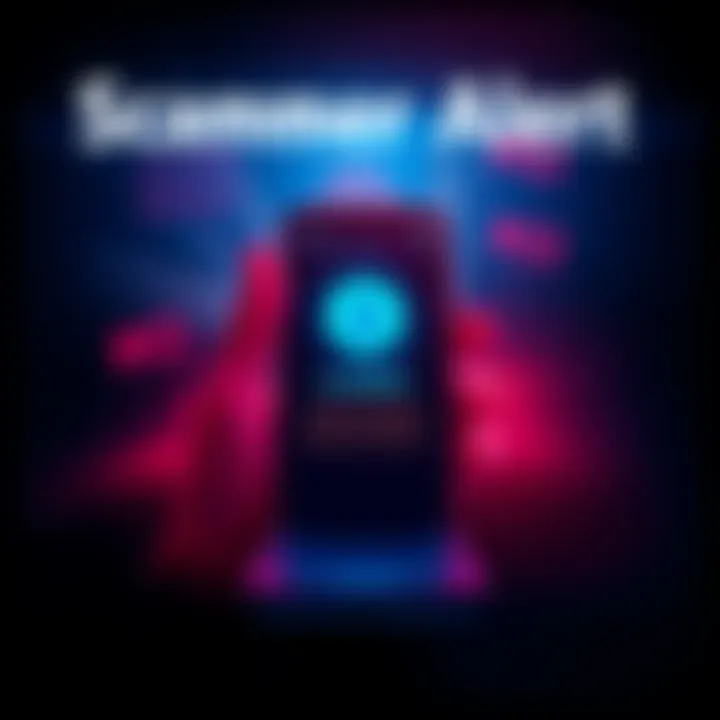 A warning sign about scammers targeting users in Pi Browser DMs, featuring a phone with a notification icon.