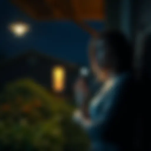 A single mother looking frightened at her front door, illuminated by dim porch light, with a dark rural setting behind her.