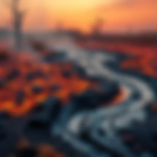 A desolate landscape with charred ground and sparse vegetation, symbolizing the scorched earth scenario ahead.