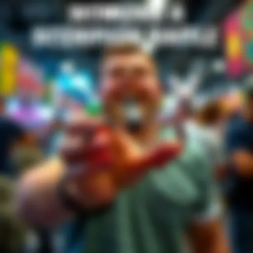 A person excitedly holding a scorpion won in a raffle at an invert show