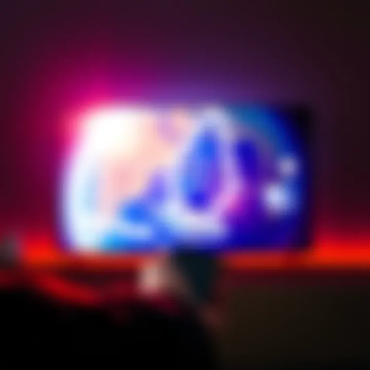 A person using screen mirroring to display Atlas Earth on an Apple TV, showing a bright screen with the game interface, with a remote in hand.