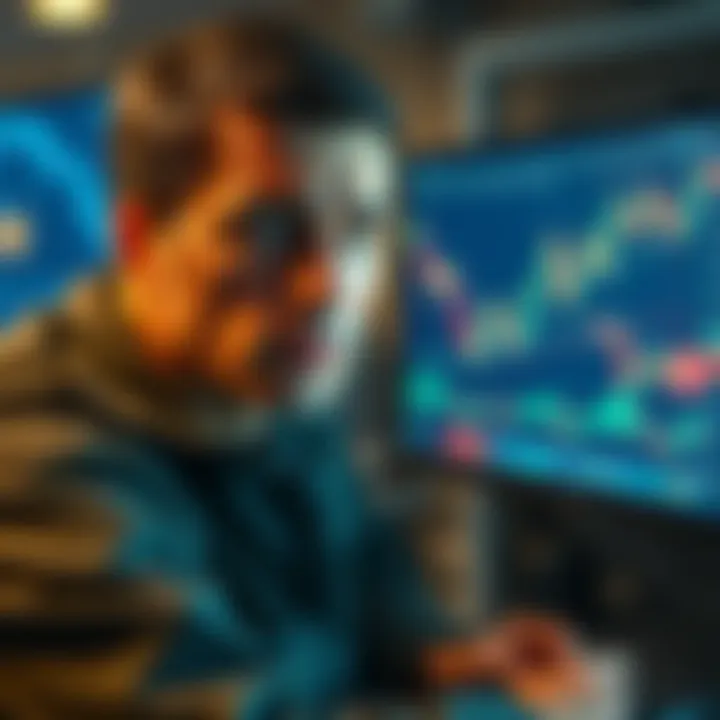 A Ukrainian seafarer with a concerned expression, staring at a computer screen displaying cryptocurrency trading platforms, symbolizing confusion over account closure.