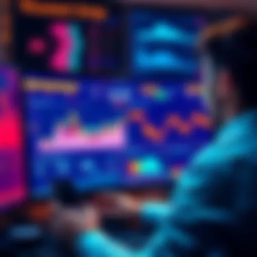 A person looking at a computer screen with charts and graphs, trying to find missing staked coins.