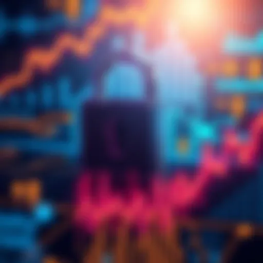 Illustration of a digital lock symbolizing privacy in transactions, with a graph showing compliance and security growth.