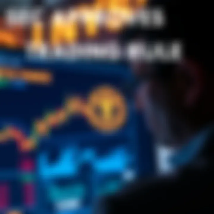 A person examines a digital screen showing cryptocurrency and stock market graphics, representing the blend of traditional finance and blockchain technology.