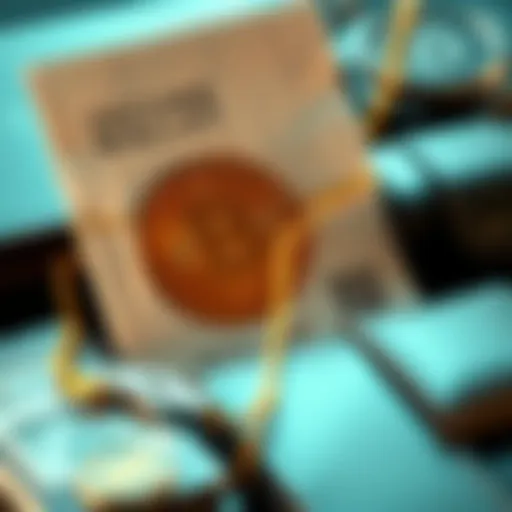 A close-up of a paper wallet with Bitcoin QR code, alongside metal wallets, representing cryptocurrency storage options.