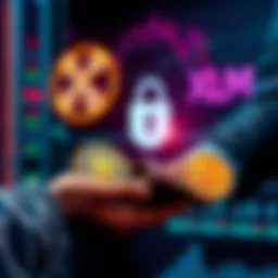 Person transferring cryptocurrency from an exchange to a secure wallet with XRP and XLM logos in the background