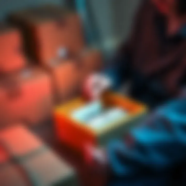 A person carefully storing seed phrases in a safe container while preparing for a move, surrounded by moving boxes and a digital wallet device.