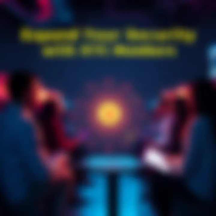 Graphic showing KYC-verified members connecting and exchanging profiles for secure mining in a community setting