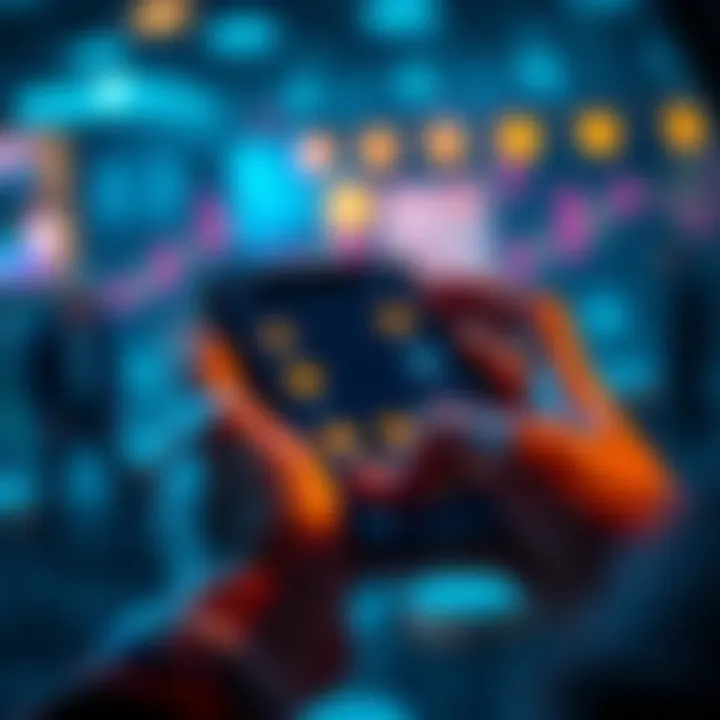 A person uses a smartphone to choose cryptocurrency on a payment app interface, with various digital coins displayed on the screen.