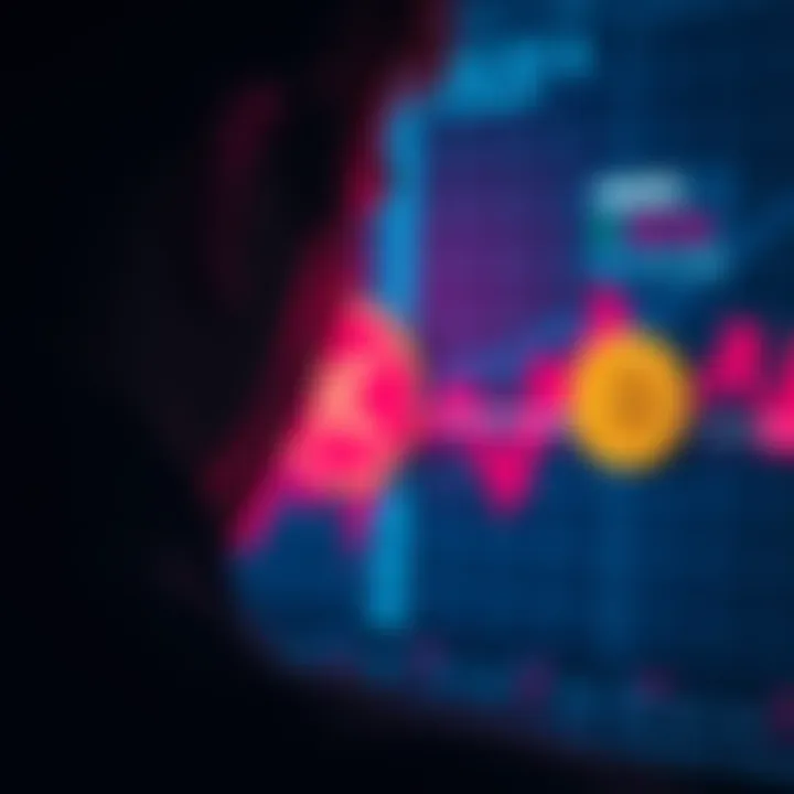 A person looking at a digital currency chart with a focus on Kaspa and ICP coins, symbolizing an investment decision.