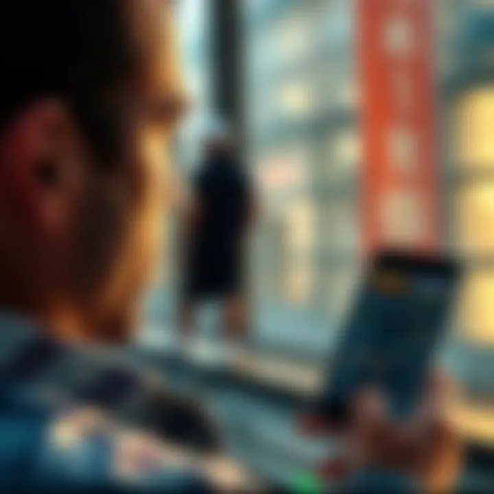 A person looking at a smartphone displaying fluctuating Bitcoin prices while contemplating selling their cryptocurrency holdings.