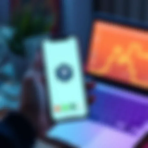 A person holding a smartphone displaying a Pi wallet app, with dollar bills and a laptop in the background