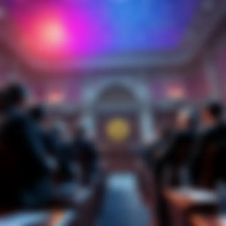 Group of senators discussing proposed changes to a cryptocurrency bill in a legislative setting