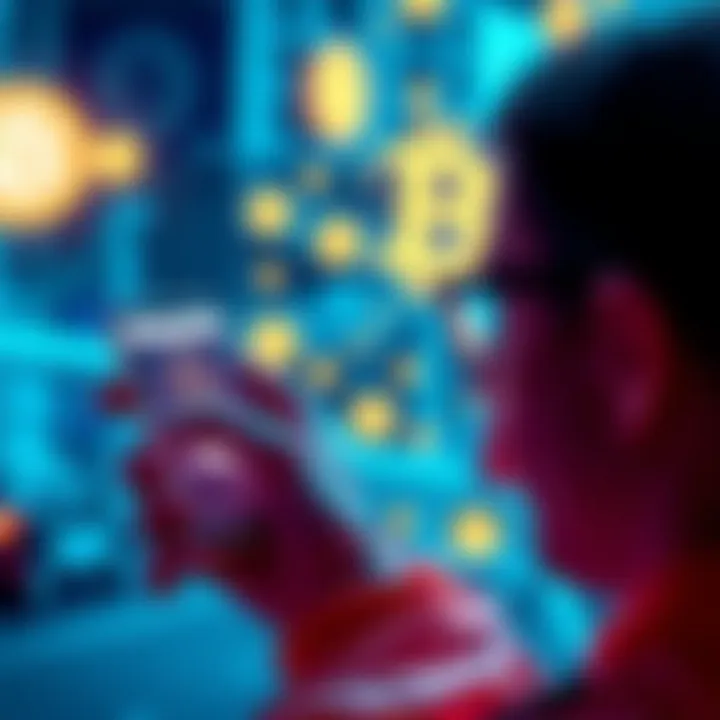 A person using a smartphone to configure a hot wallet, with a focus on security measures and digital currency symbols in the background.