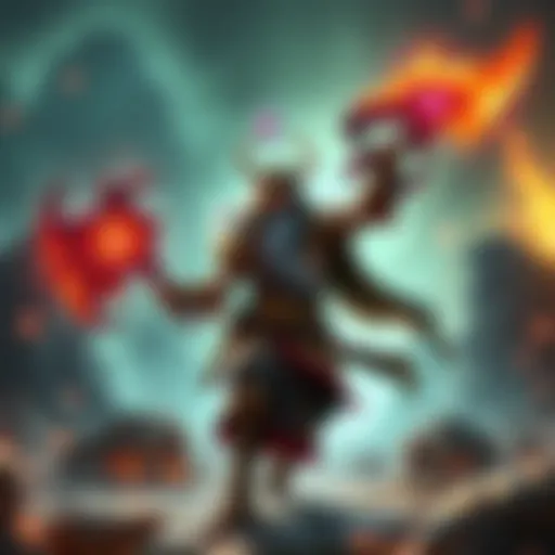A Shaman wielding unique weapons like Mind Meld and Poison Blade in a fantasy battle setting