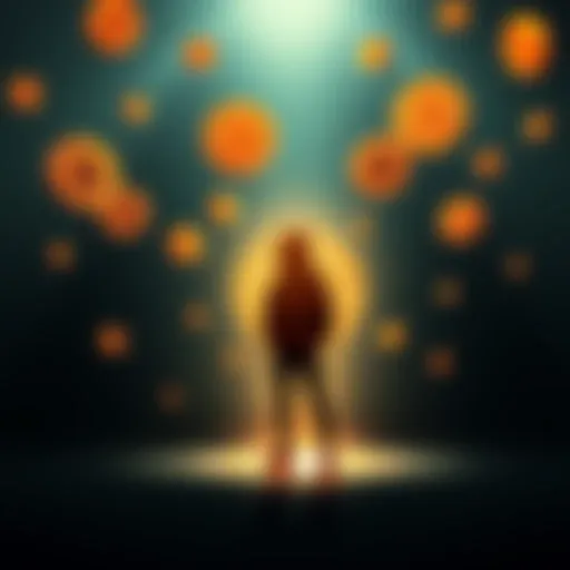 A shadowy figure stands with Bitcoin symbols floating around, representing Shatoshi Nakamoto's influence in 2026.