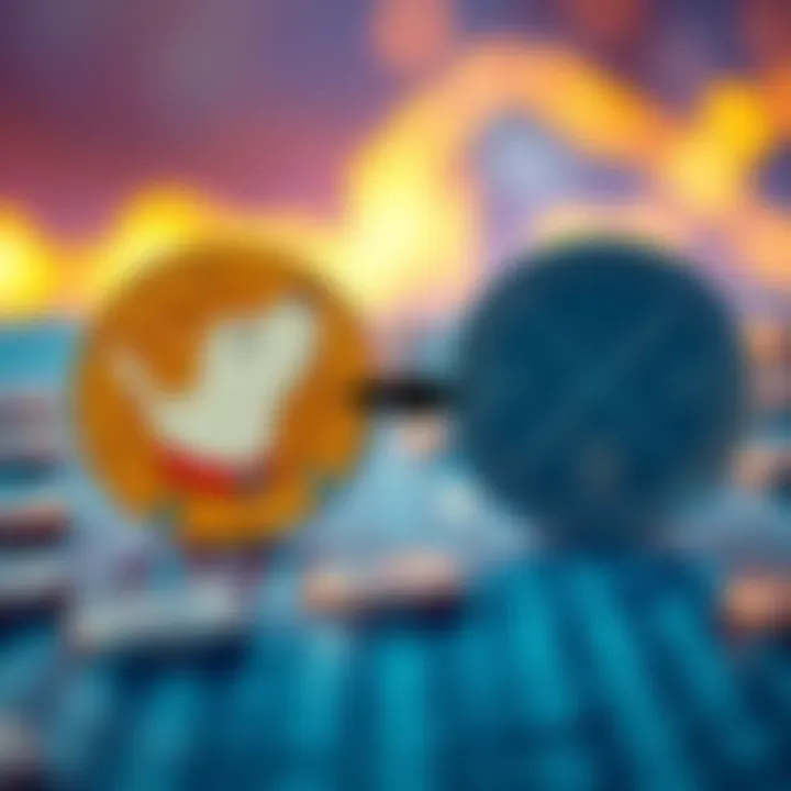 A graphic showing a digital currency exchange, with Shiba Inu coins on one side and XRP coins on the other, illustrating the swap concept