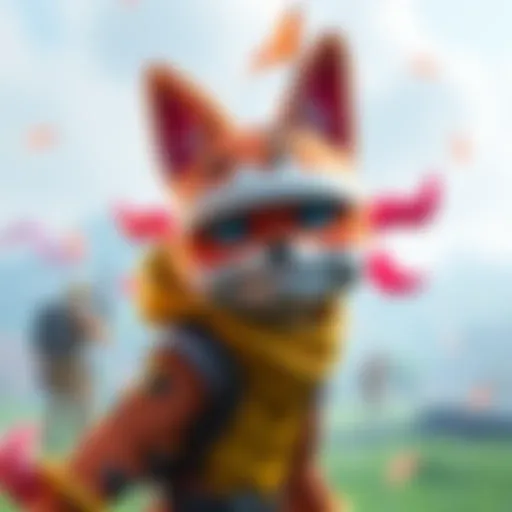 A digital artwork showing a new SHIB-themed sidekick character designed for Fortnite, featuring bright colors and a playful design.
