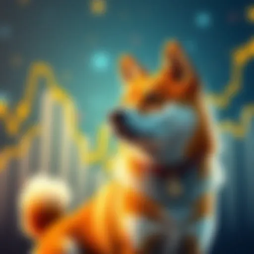 A Shiba Inu dog with a background of rising charts, symbolizing potential investment gains in cryptocurrency.