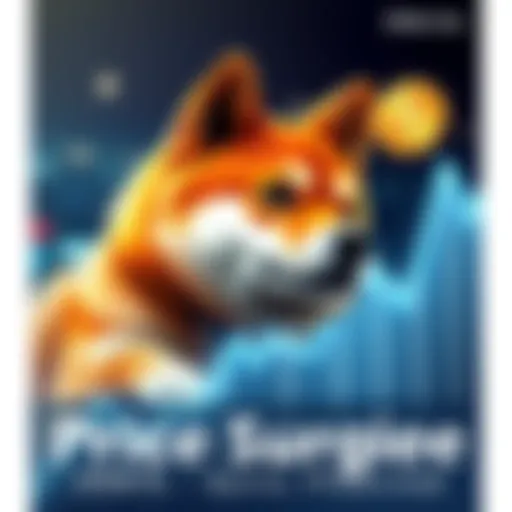 A Shiba Inu dog with a graph showing an upward trend in cryptocurrency prices, symbolizing a potential surge.
