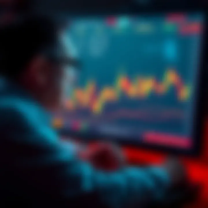 A worried investor looking at fluctuating cryptocurrency charts on a screen, symbolizing the transition from holding to seeking help.
