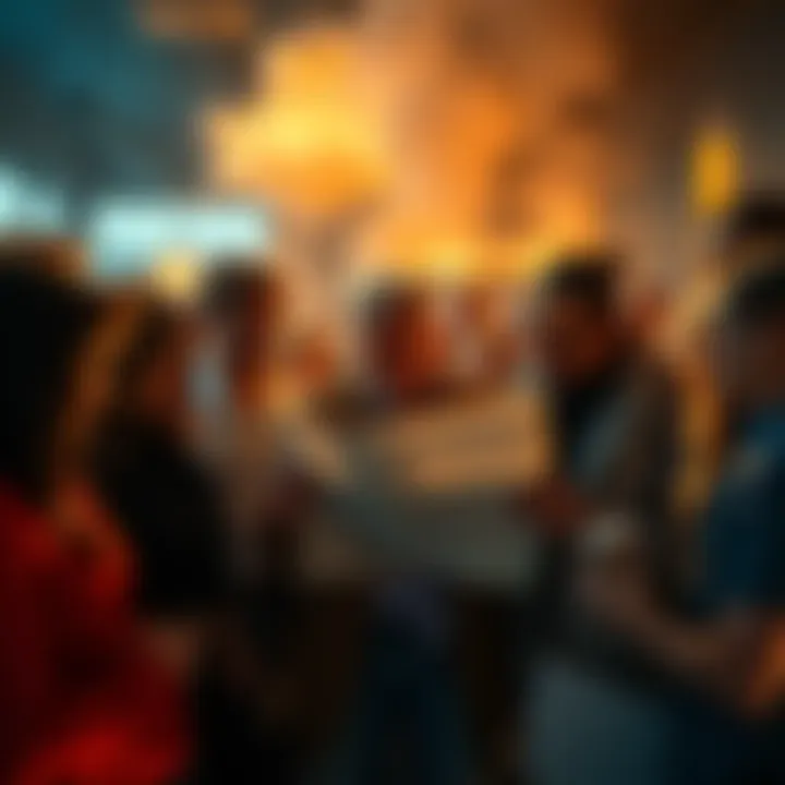 A group of people gathers to examine a hidden document, expressing surprise and curiosity.