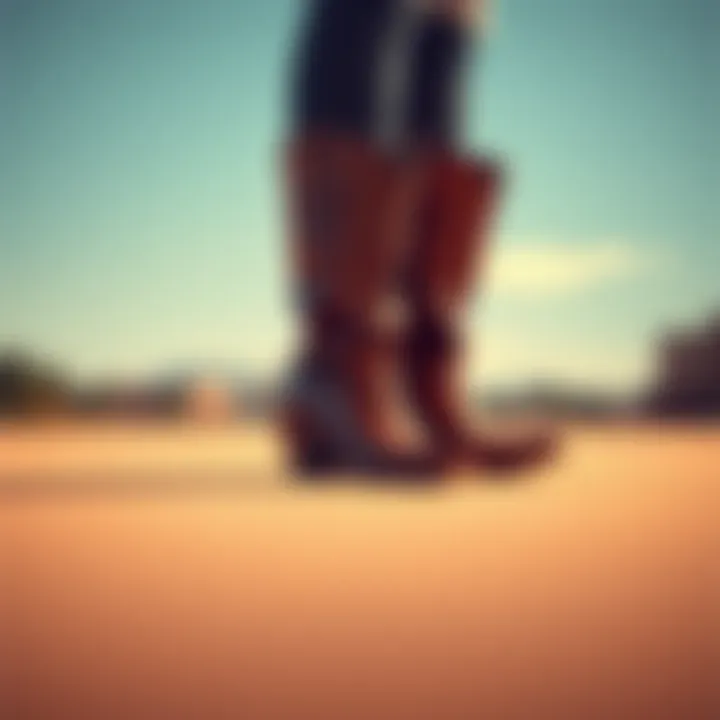 A pair of stylish short-heeled Western boots in a trendy design, showcasing their unique look