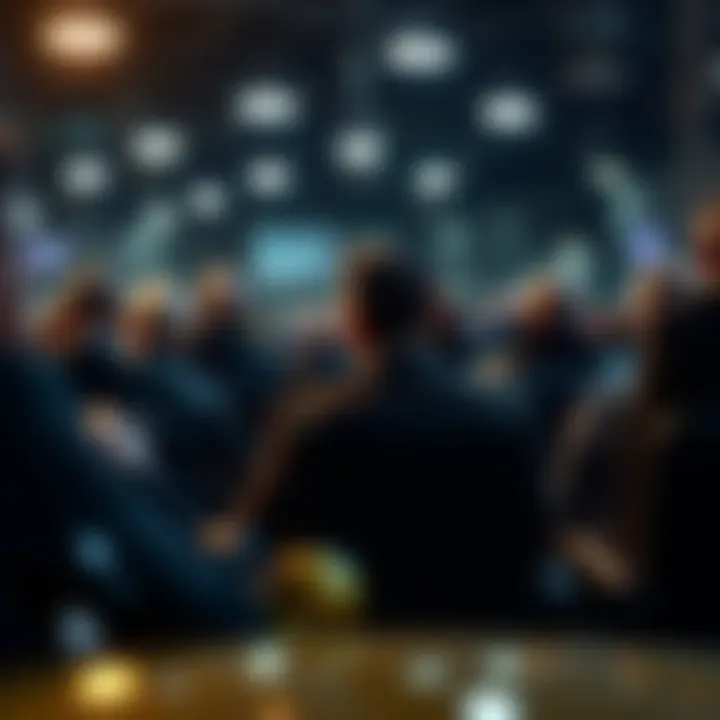 A quiet bidder sitting calmly at a car auction, focusing on the auctioneer, while other bidders are actively participating. The atmosphere is tense with excitement, highlighting the silent bidder's st...