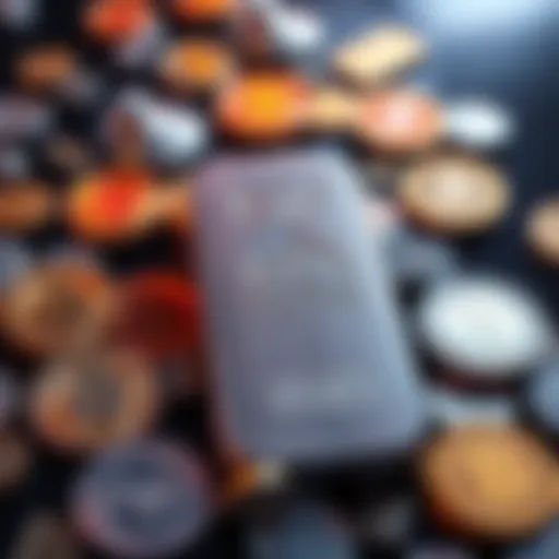 A silver bar surrounded by various cryptocurrency symbols, indicating the connection between rising silver prices and the crypto market.