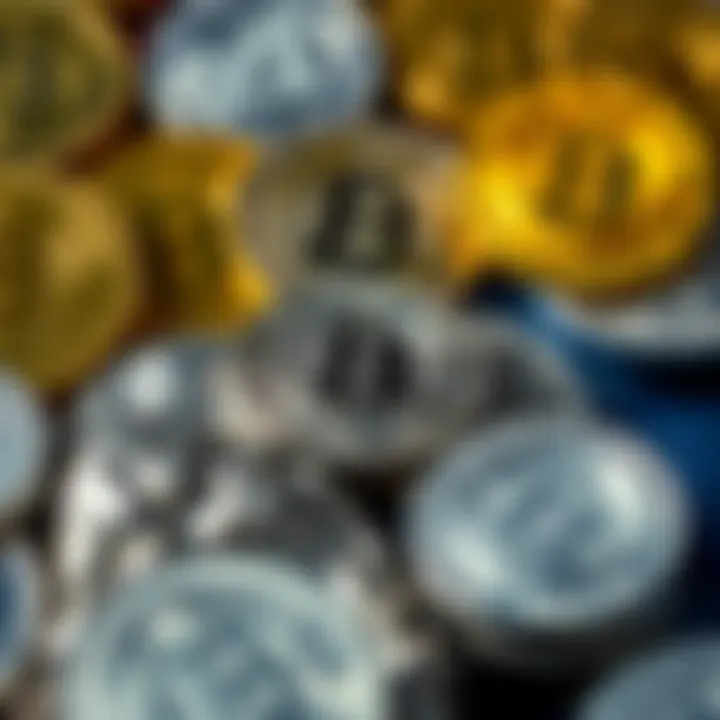 Silver Bullion and Altcoins A close-up of silver bullion coins with various cryptocurrency coins in the background, symbolizing the connection between silver's rise and the altcoin market.