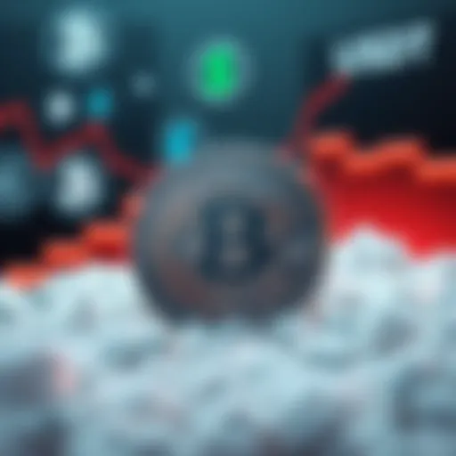 A silver coin representing a surge in price, with a backdrop showing USDT logos and frozen assets symbolizing market struggles.