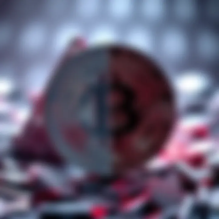 A split image showing a silver coin on one side and a cryptocurrency symbol on the other, representing contrasting investment strategies.