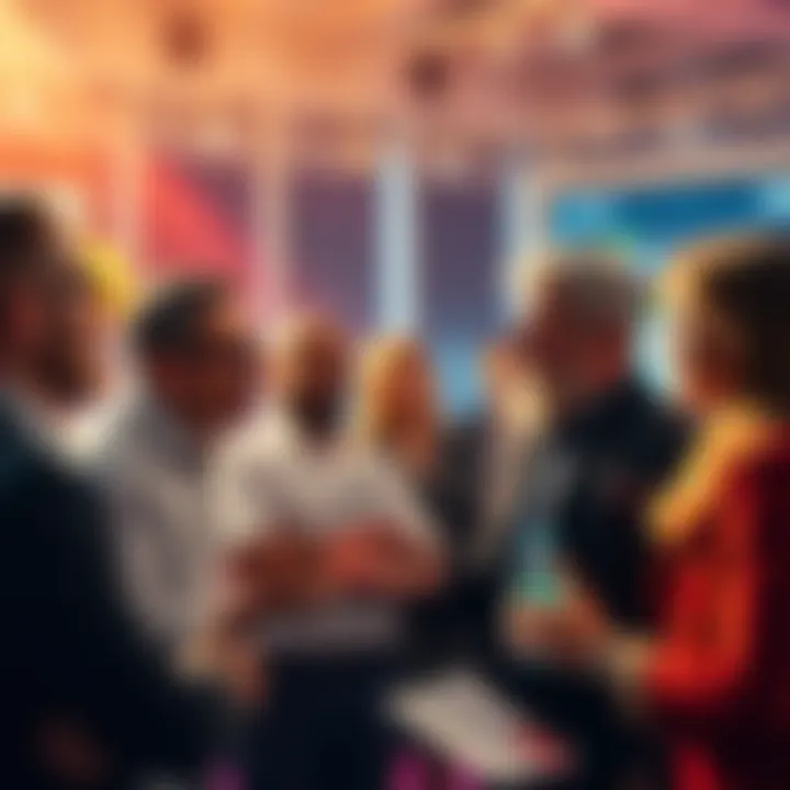 A group of people engaging in a conversation about Bitcoin, with some expressing skepticism while others show interest.