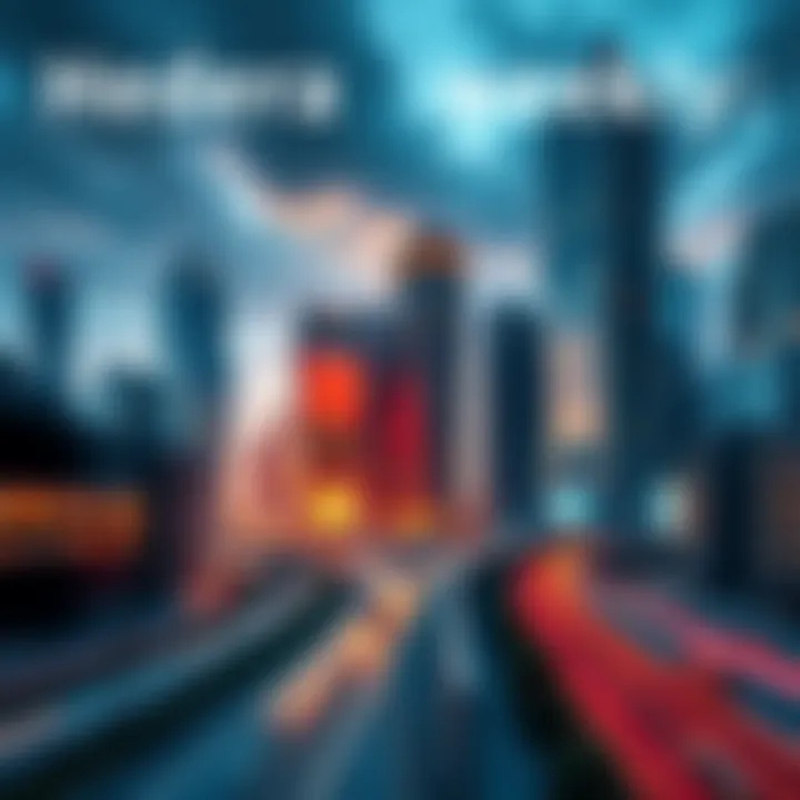 A modern city skyline featuring smart buildings and technology, showing advancements in urban planning.