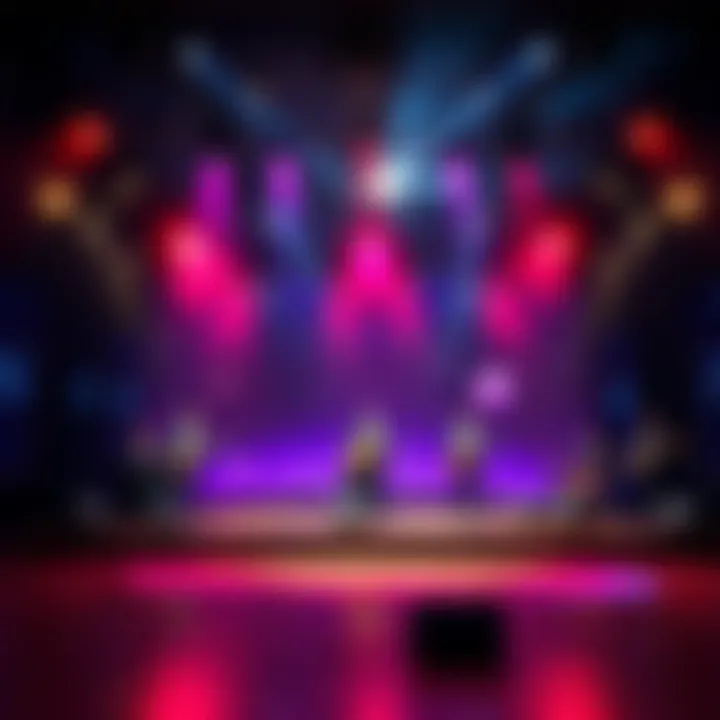 The SNL stage featuring actors and musicians performing with a cosmic backdrop inspired by the 'Pale Blue Dot' concept.