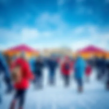 People enjoying a winter festival with snow, wearing winter clothes and having fun in the snow