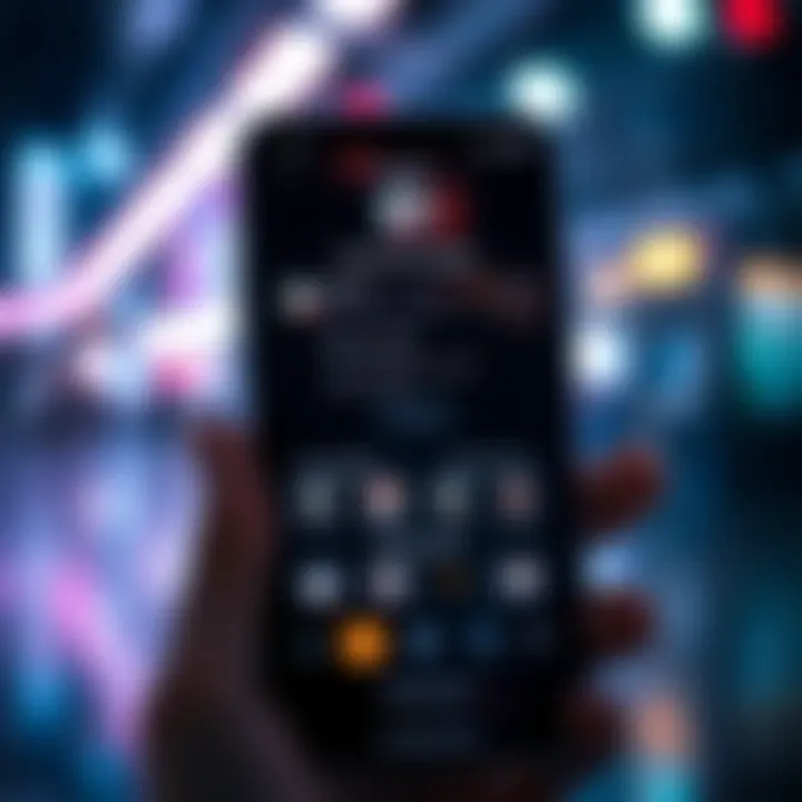 A close-up of a smartphone displaying a social app interface that integrates a mobile wallet, highlighting features like chat and user profiles.