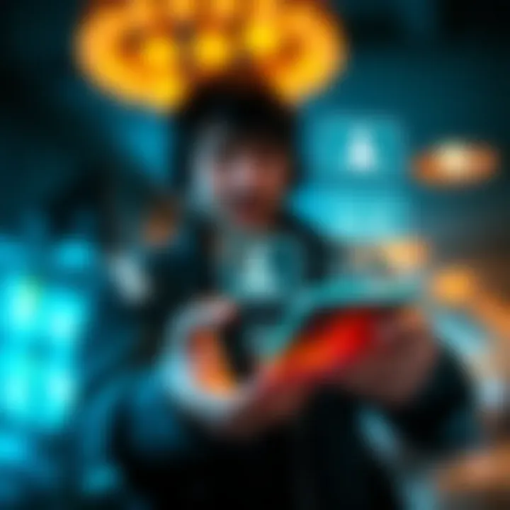 A person sharing content on social media, showcasing repost features with graphics of likes and comments
