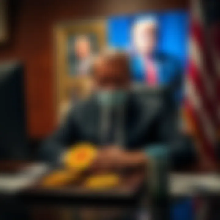 Steve Sokolowski Claims to be Satoshi Nakamoto Steve Sokolowski sits at a desk with Bitcoin symbols and a picture of President Trump behind him, showing tension between them