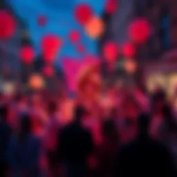 A group of people celebrating Solana's anniversary with banners and balloons in London.