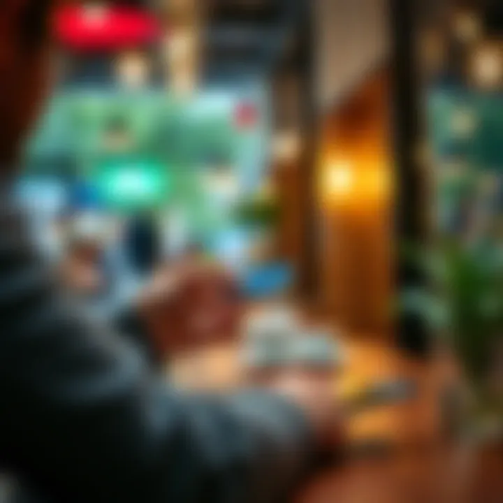 A person using a Solana debit card at a café to make a purchase, showcasing the card and payment process.