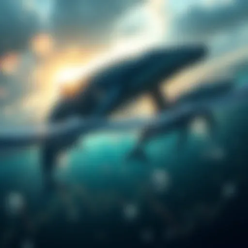 A visual representation of Solana's price falling below $130 with whales symbolically buying in the background, suggesting major investments during a market recovery.